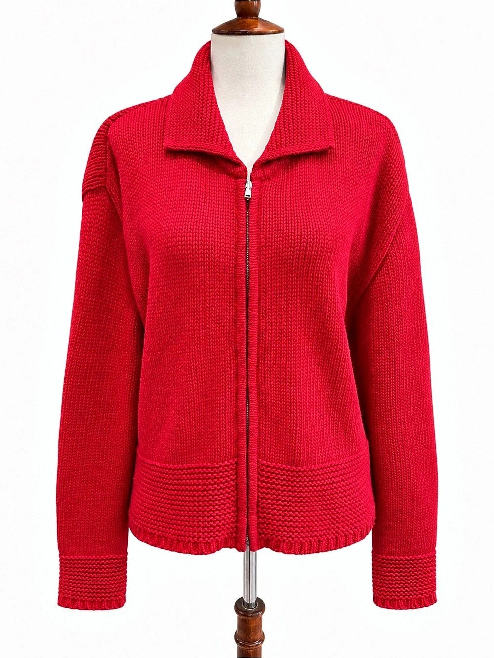 Liz Claiborne Sport Zip Front Knit Cardigan in Red Large Cotton Knit